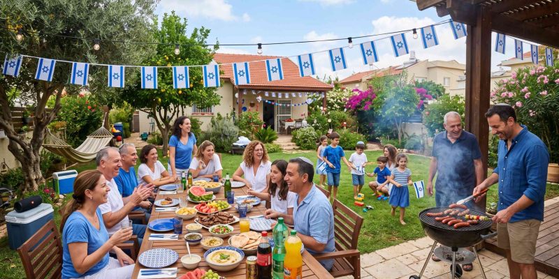 משפחה חוגגת יום עצמאות בחצר הבית